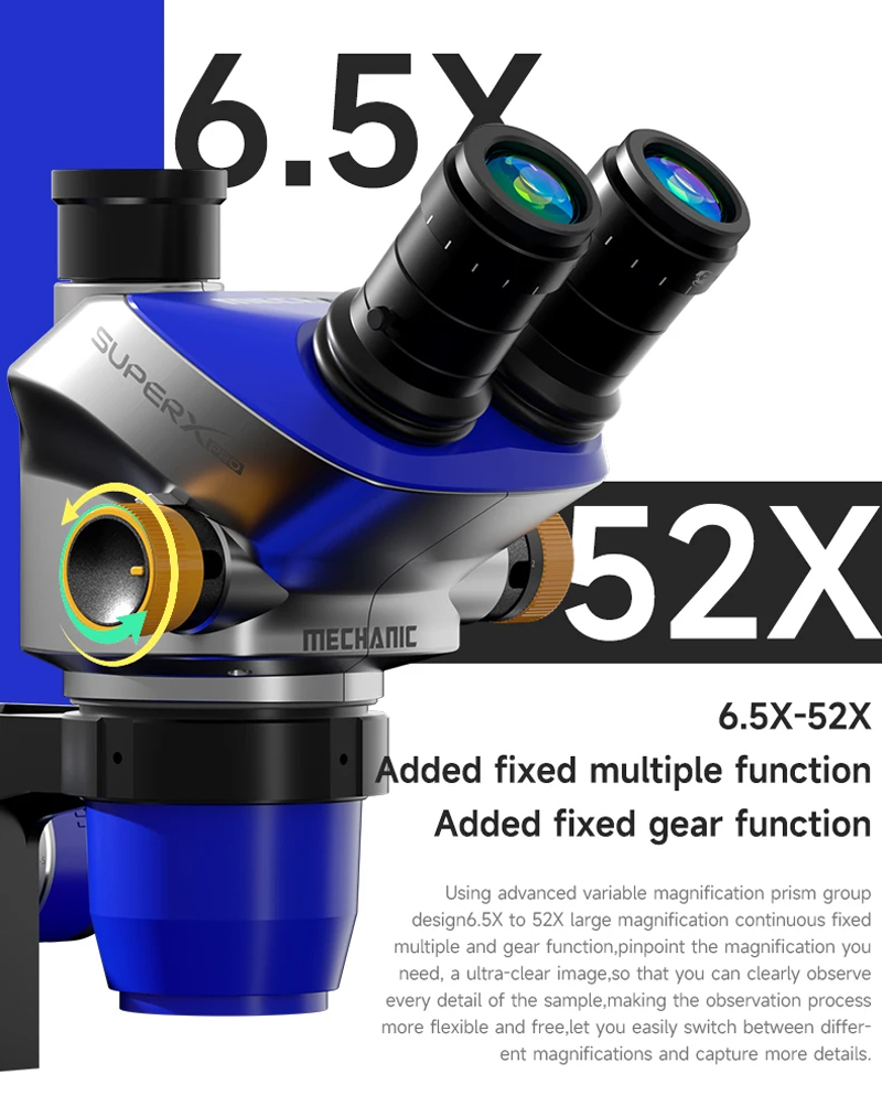 Mechanic SUPER X PRO-B11 6.5X-52X Trinocular Stereo Microscope with Light - Image 2